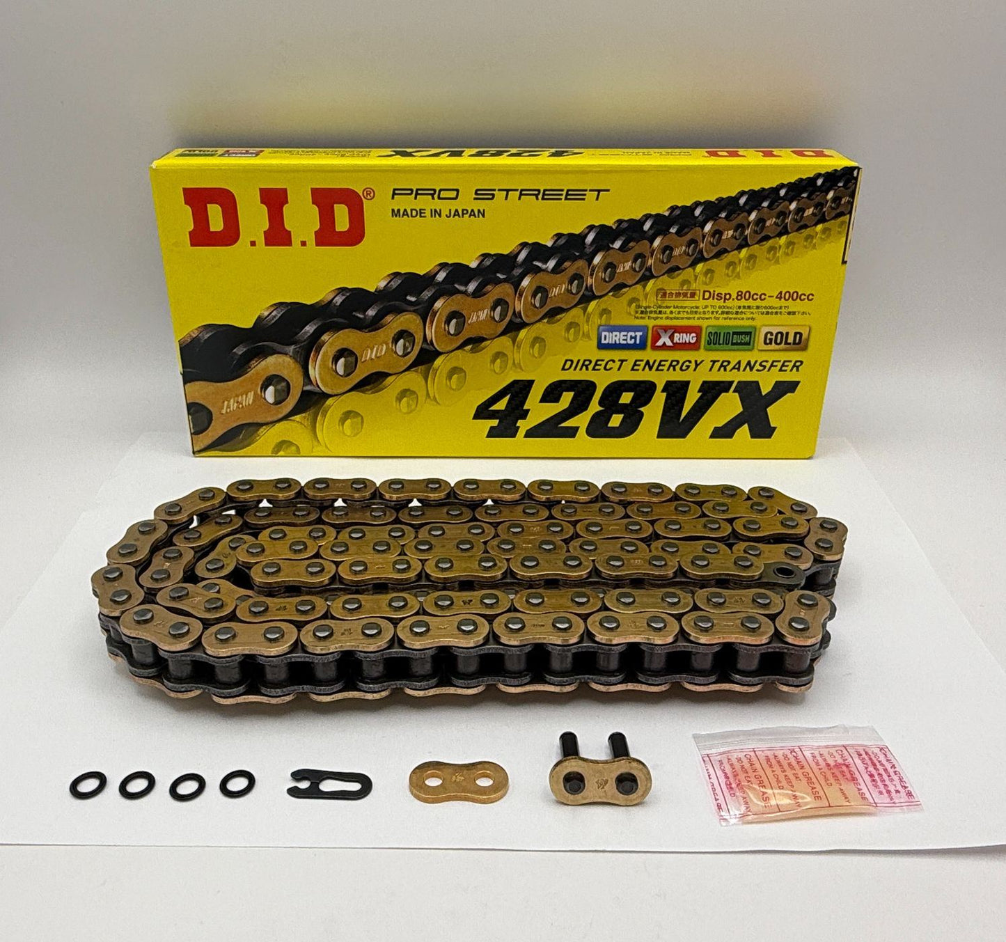 DID Chain Heavy Duty X-Ring Gold (G&B) VX 428-134L (33.0KN) (FJ Press Split Link)