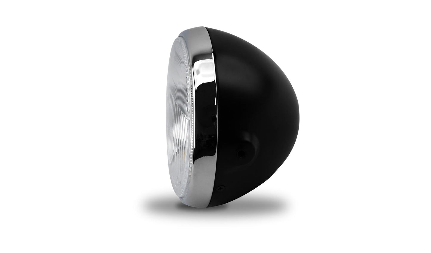 Headlight Round Chrome Rim & Satin Black Bowl Back 7''
