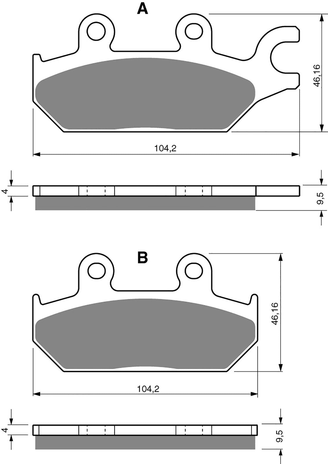 Goldfren Brake Pads AD345, FA642 as fitted to Yamaha YXM700 Front LH (AD033 OPPOSITE)