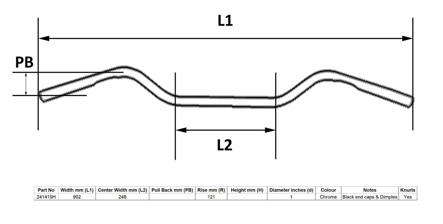 Handlebar 1'' Chrome Glide Style 4'' Rise With Dimples
