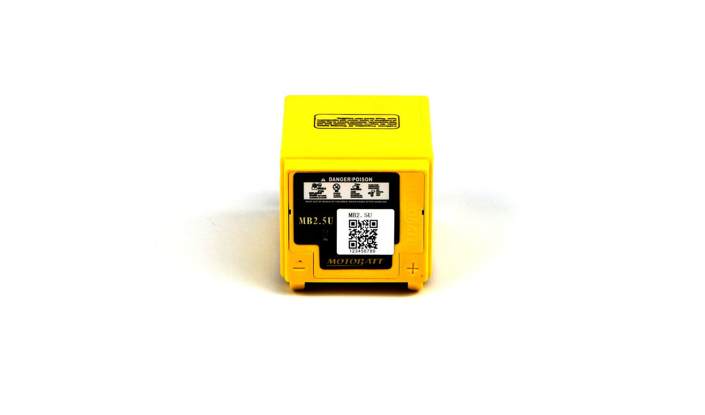 Motobatt Battery MB2.5U 12v 2.7Ah (20Hr) CCA:35A YB2.5L-C, YB2.5-C-1, YB2.5-C-2 L:80mm x H:105mm x W:70mm