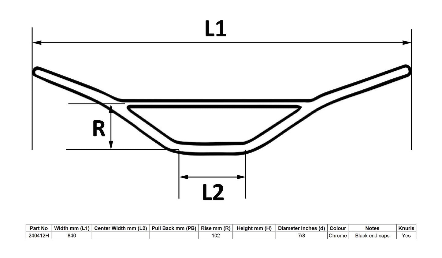 Handlebar 7/8'' Chrome Trail 4'' Rise Yamaha XT500 33'' Long