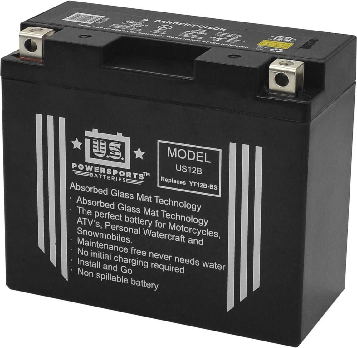 MTX Power/ US Powersports Battery XT12B-4/ US12B Sealed 12v 12.0AH CCA:160A L:151mm H:130mm W:69mm CT12B-4, CT12B-BS