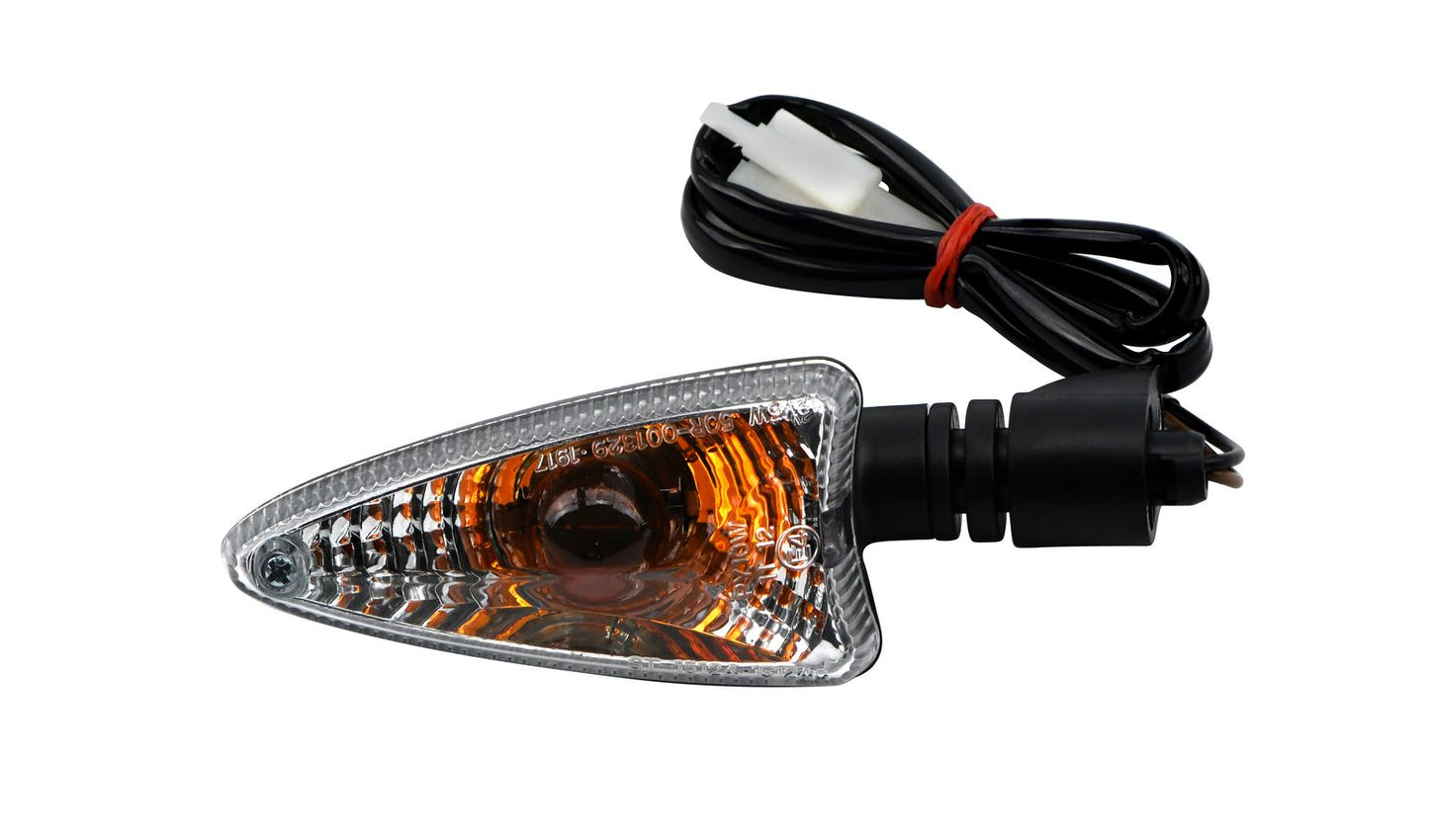 Indicator Yamaha YZF-R125 2013-2018, WR125R/X, 2013-2014, MT125 2015-2019 Front Right & Rear Left (Clear Lens) Wire Length 43cm with male bullet connectors. OE Ref. 5D7-H3320-10, 5D7-H3330-10, 22B-H3320-11, 22B-H3330-11
