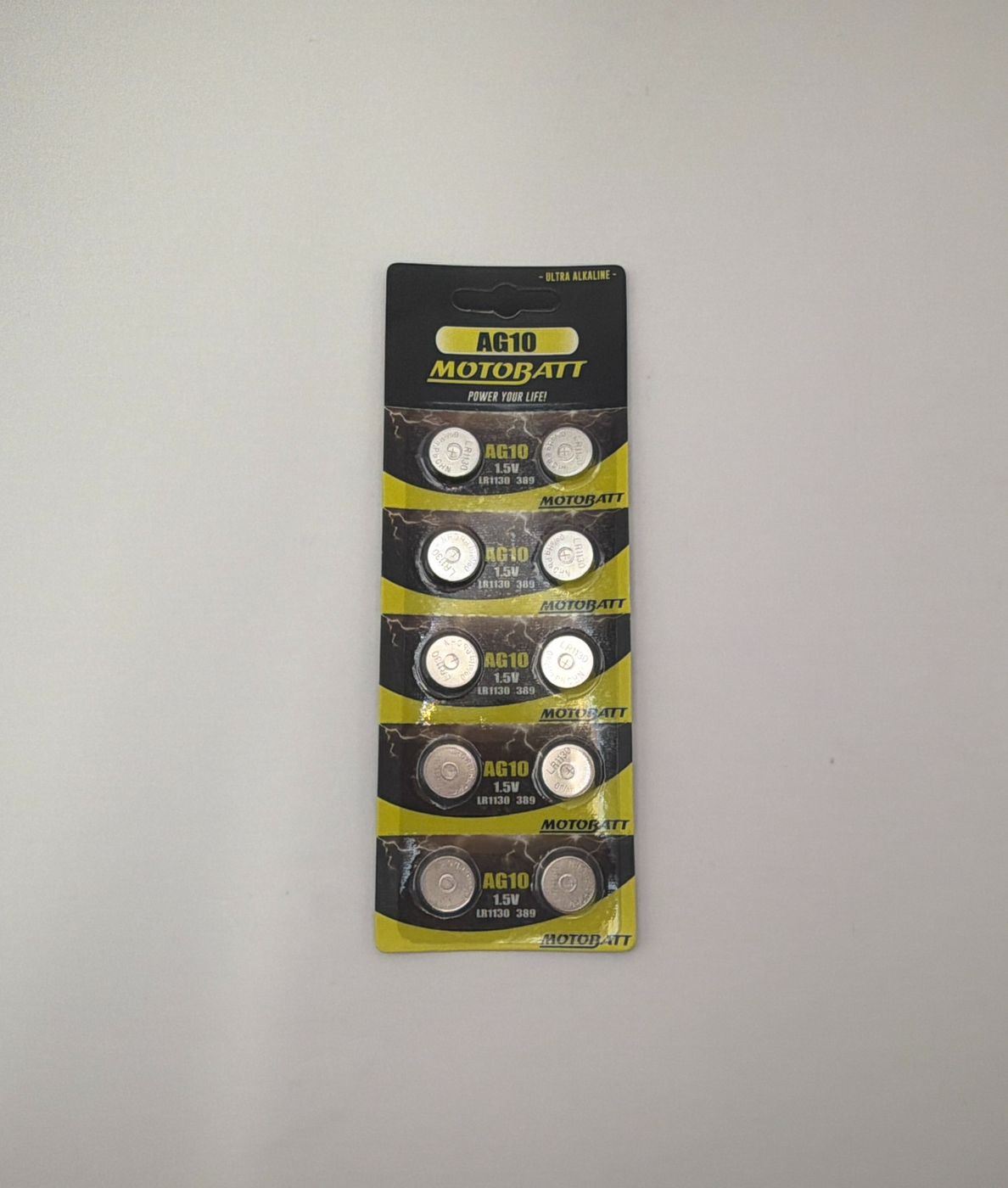 Motobatt AG10, LR1130, 389, 390 1.5v 80mAH Alkaline Button Cell Batteries