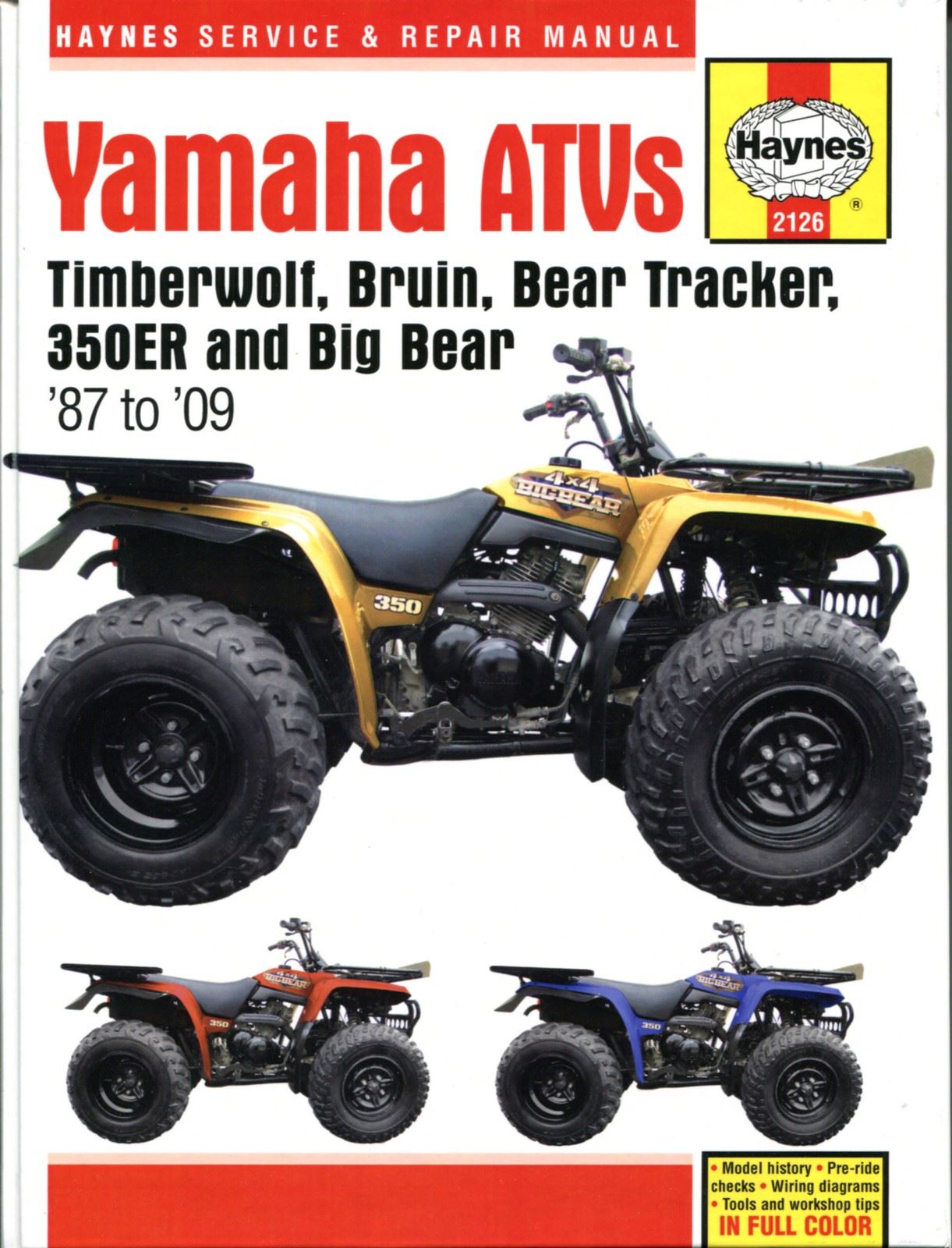 Haynes Manual Yamaha YFM350 Big Bear 87-95, YFM400 00-09