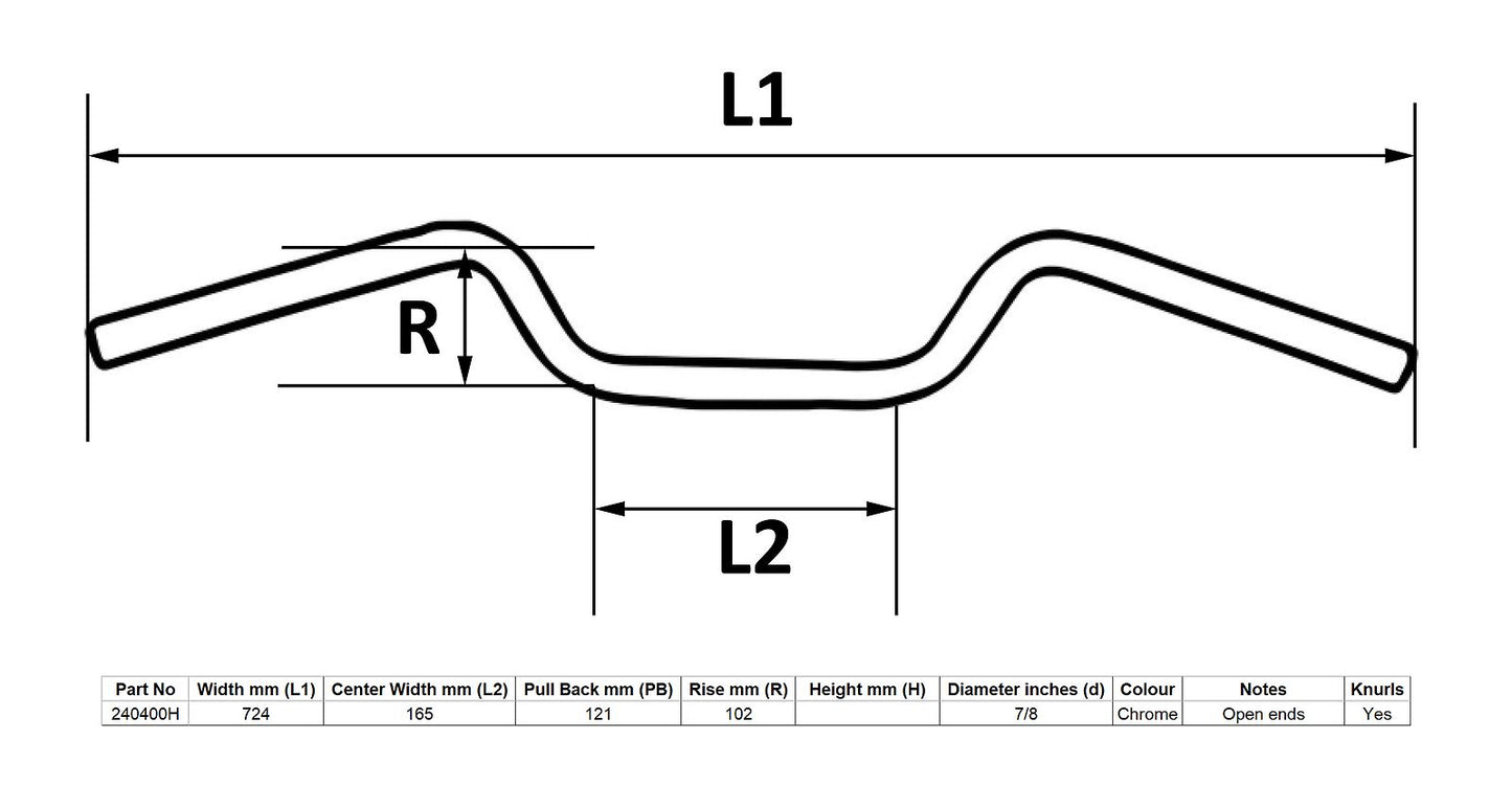 Handlebar 7/8'' Chrome 4'' Rise Honda XL125V Varadero
