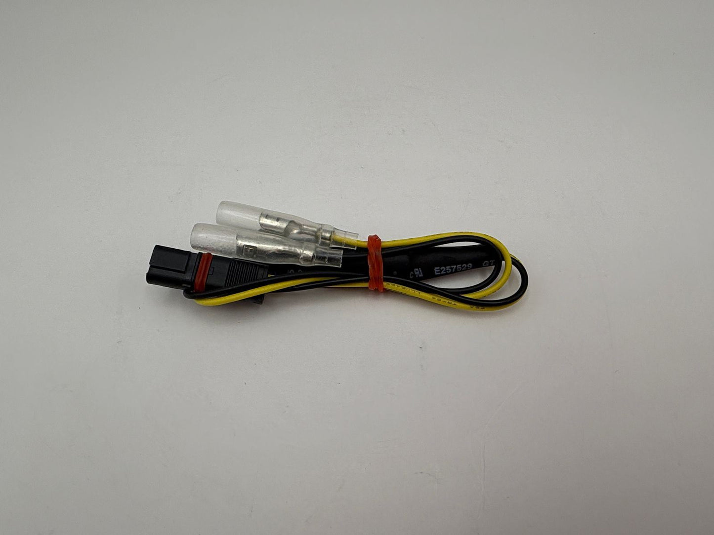 Indicator Connector Wire for Aftermarket Indicators fits BMW Models - Wire Length 28cm, 2 female bullet connectors to 1 rectangle connector with 2 male connectors