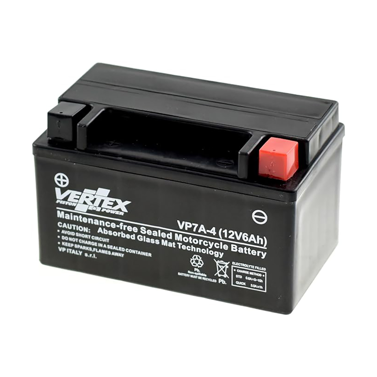 Vertex VP7A-4 Battery replaces CTX7A-BS (L:151 mm x W:87 mm x H:94 mm)