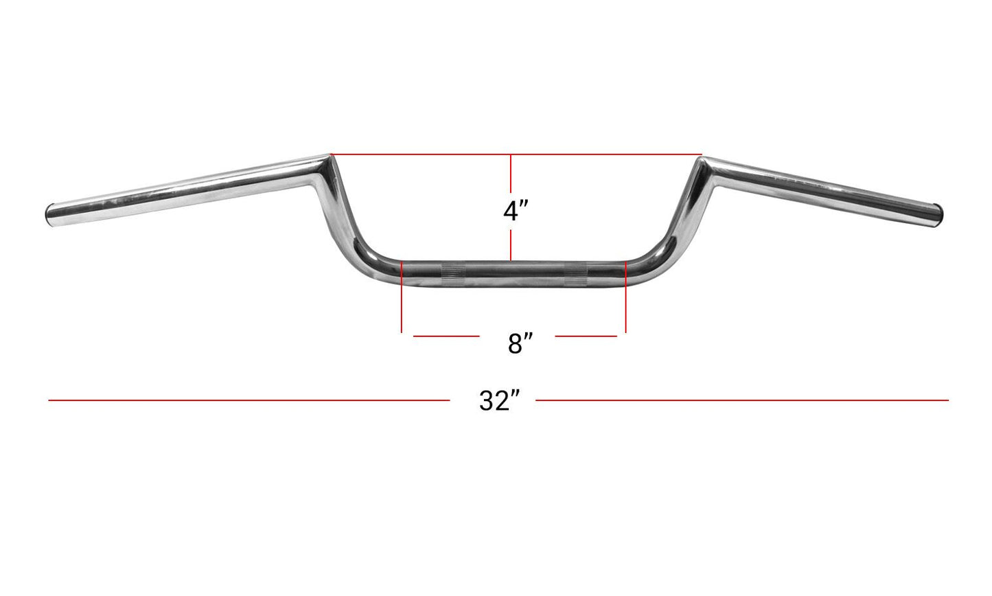 Handlebar 7/8" 22mm Chrome Ace Cafe Racer 32Long, Rise 3.25" Ctr