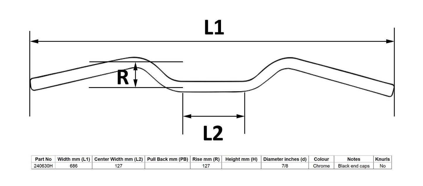 Handlebar 7/8'' T-Bar Universal 6'' Rise With 3'' Rake Pull Back In The Middle