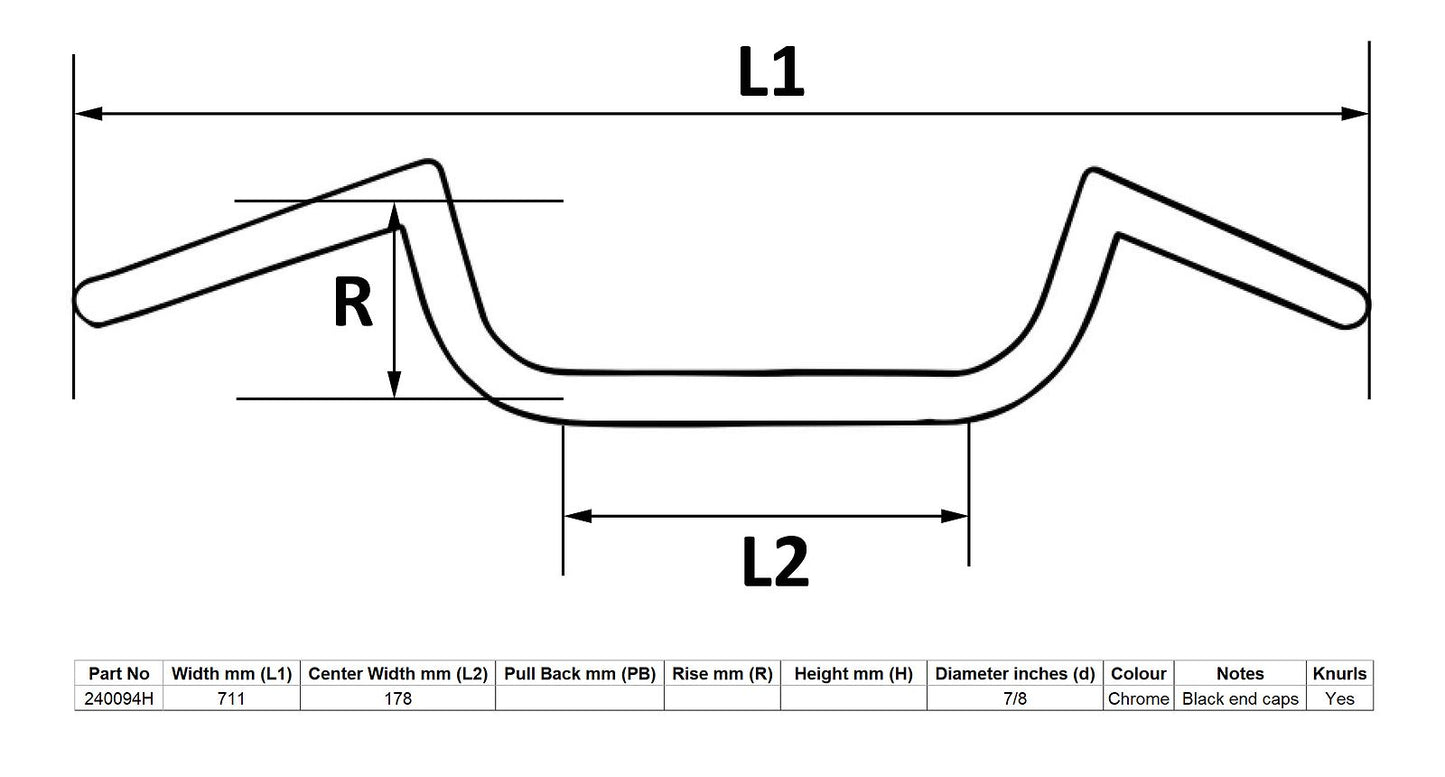 Handlebar 7/8'' Dropbar 7'' Centre & 24'' Long Cafe Racer