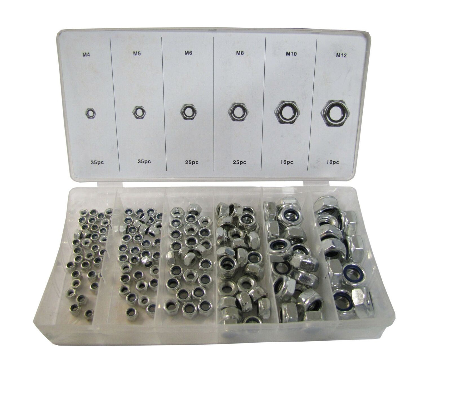 Nuts Nyloc 4mm, 5mm, 6mm, 8mm, 10mm, 12mm 146pc Assortment (Kit)