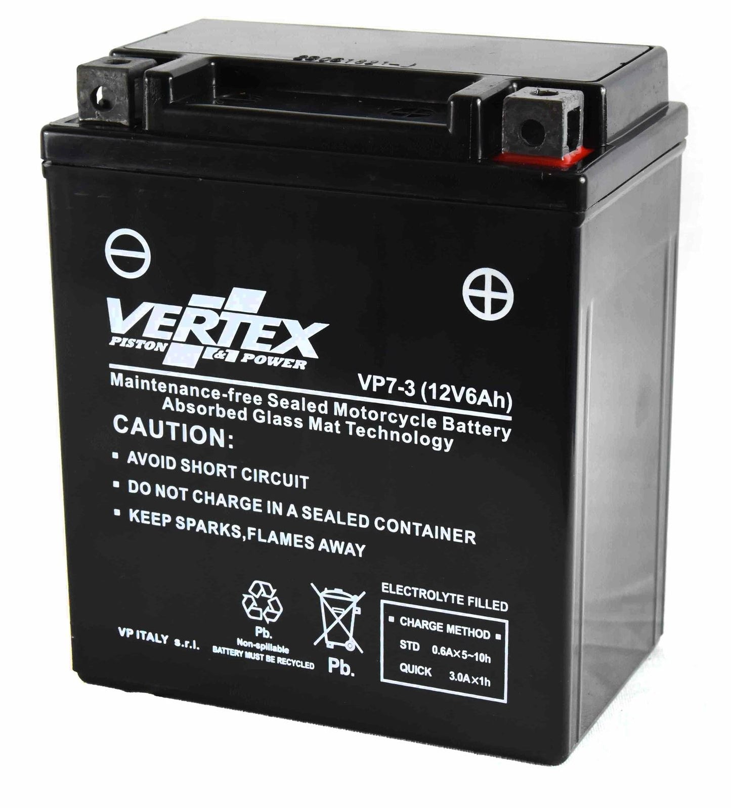 Vertex VP7-3 Battery replaces CTX7L-BS (L:114 mm x W:70 mm x H:131 mm) 6AH
