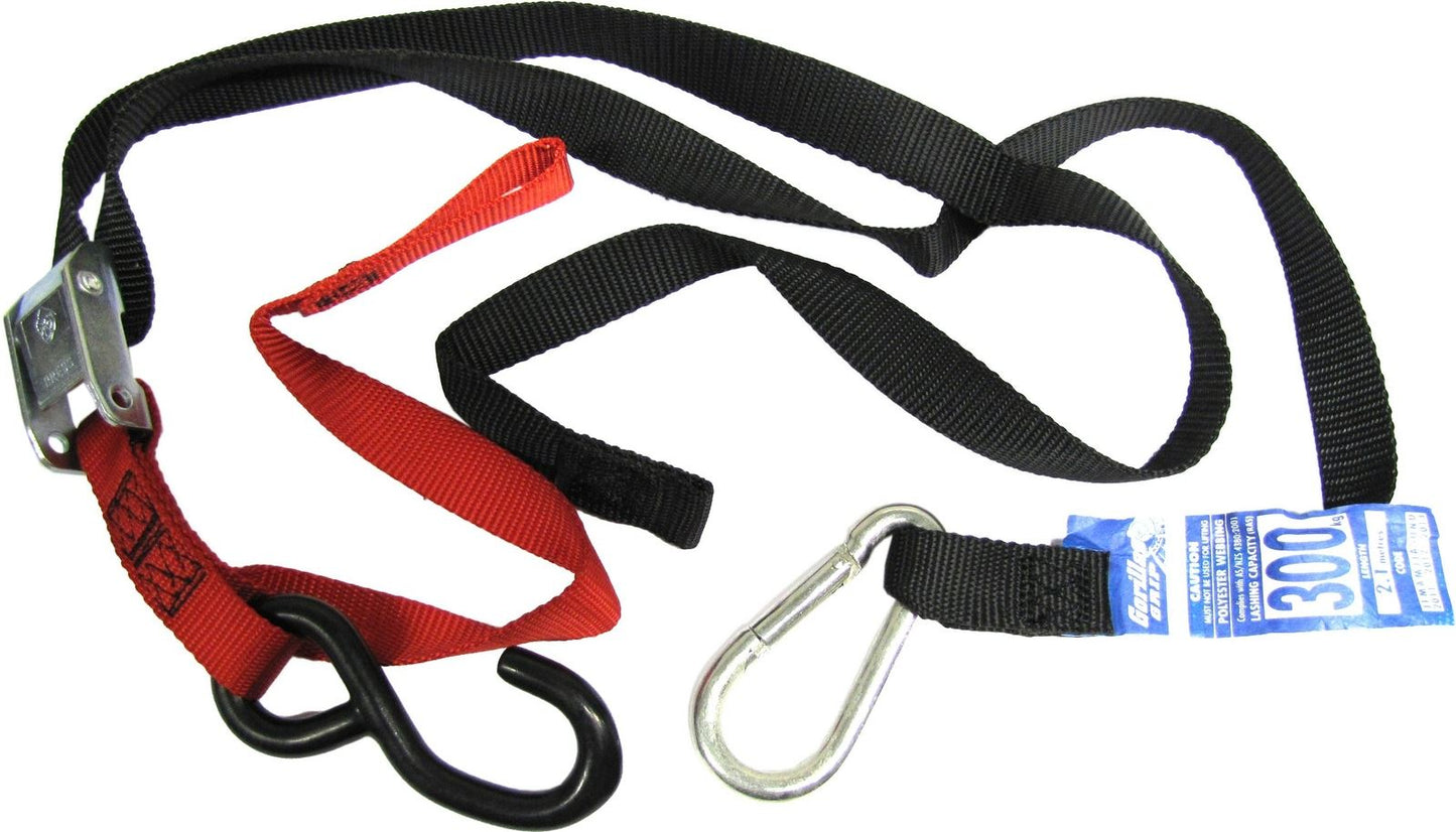 Tie Downs 25mm wide Red/Black with hook & snap hook