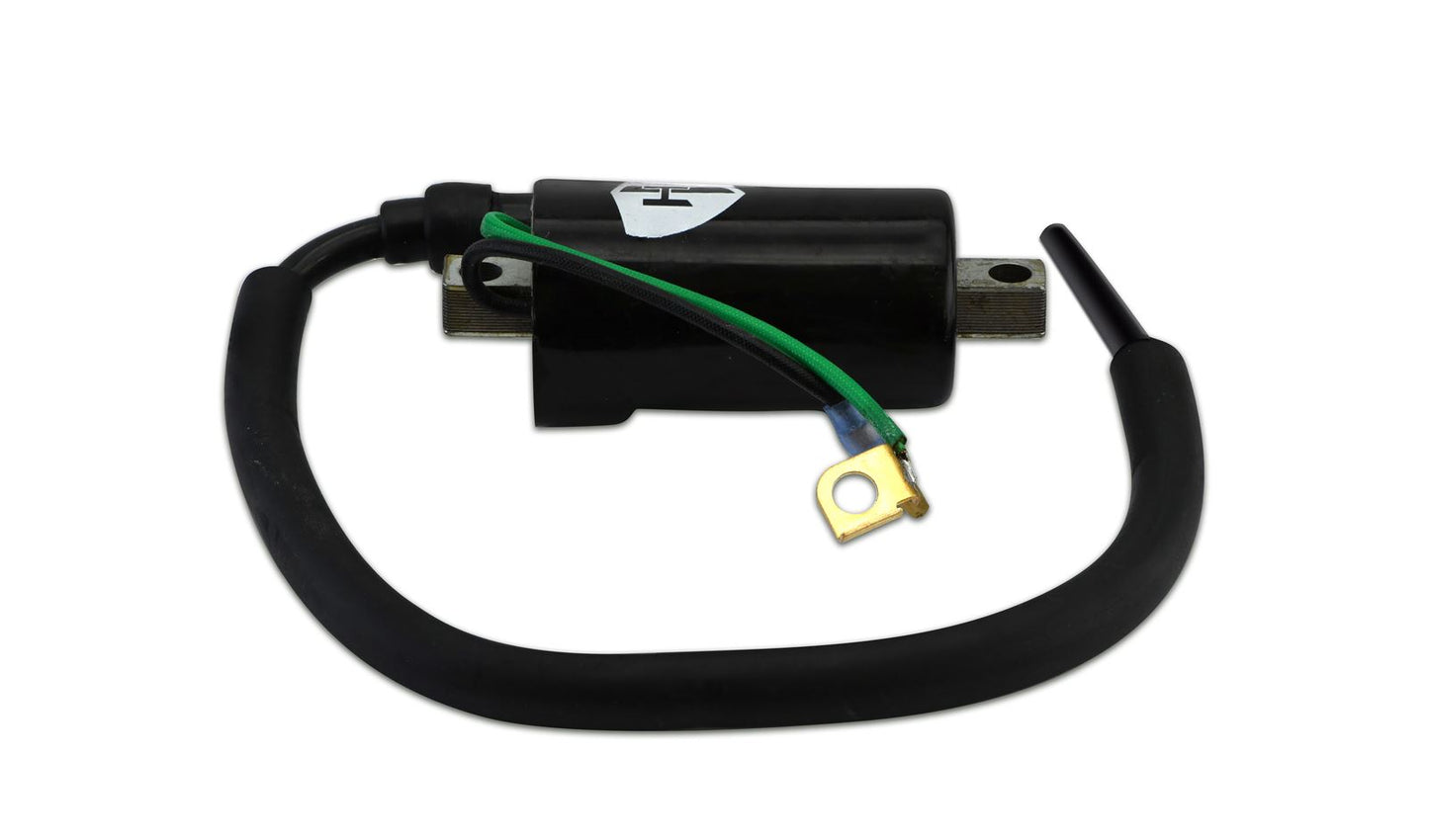 Ignition Coil 12v CDI Single Lead 2 Terminals Bullet & Earth Ring (80mm Centres) (P:0.45Oh, S: 9.65KOh)