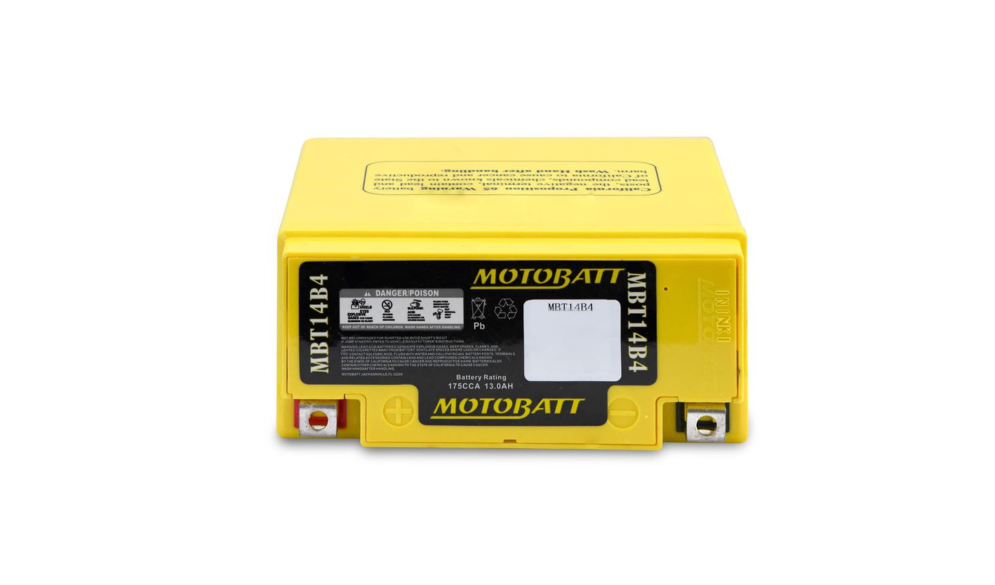 Motobatt Battery MBT14B4 12v 14.8Ah (20Hr) CCA:180A YT14BBS, YT14B4 L:150mm x H:145mm x W:70mm