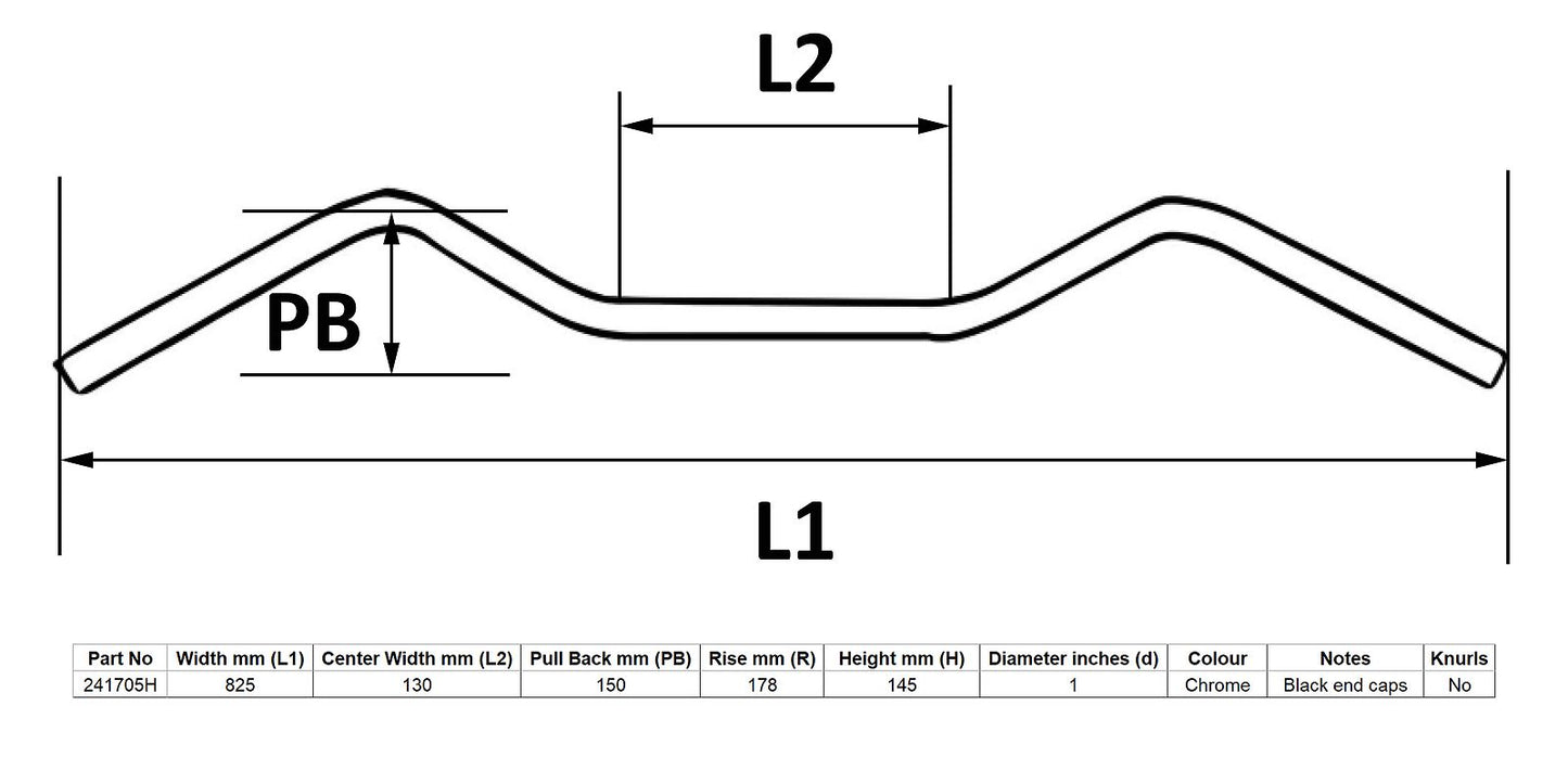 Handlebar 1'' Chrome 7'' Rise Without Dimples
