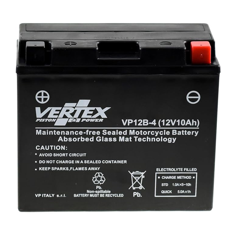 Vertex VP12B-4 Battery replaces CT12B-4, CT12B-BS (L:150 mm x W:70 mm x H:130 mm)
