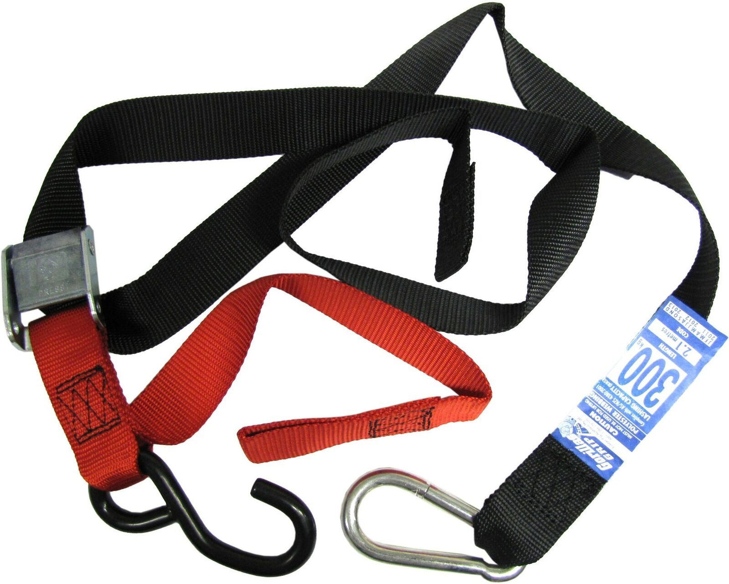 Tie Downs 38mm wide Red/Black with hook & snap hook
