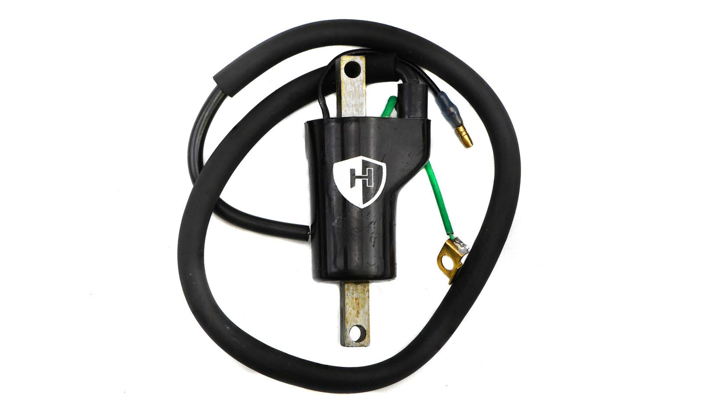 Ignition Coil 12v CDI Single Lead 2 Terminals Bullet & Earth Ring (100mm Centres) (P:0.45Oh, S: 9.65KOh)