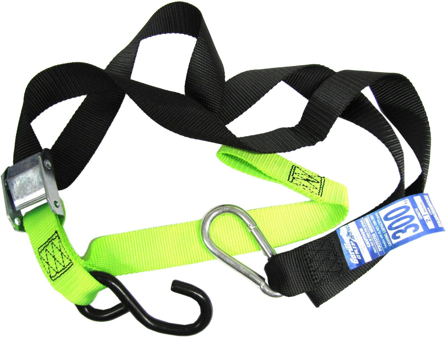 Tie Downs 38mm wide Green/Black with hook & snap hook