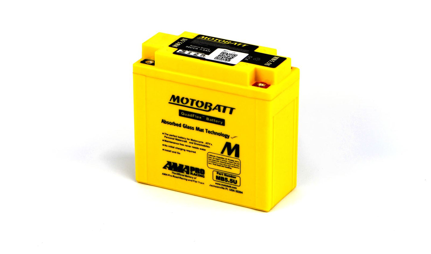 Motobatt Battery MB5.5U 12v 7.4Ah (20Hr) CCA:90A 12N5.5-3B, 12N5.5-4A L:135mm x H:130mm x W:60mm