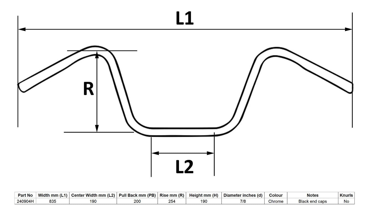 Handlebar 7/8'' Chrome 10'' Rise Wide Bottom
