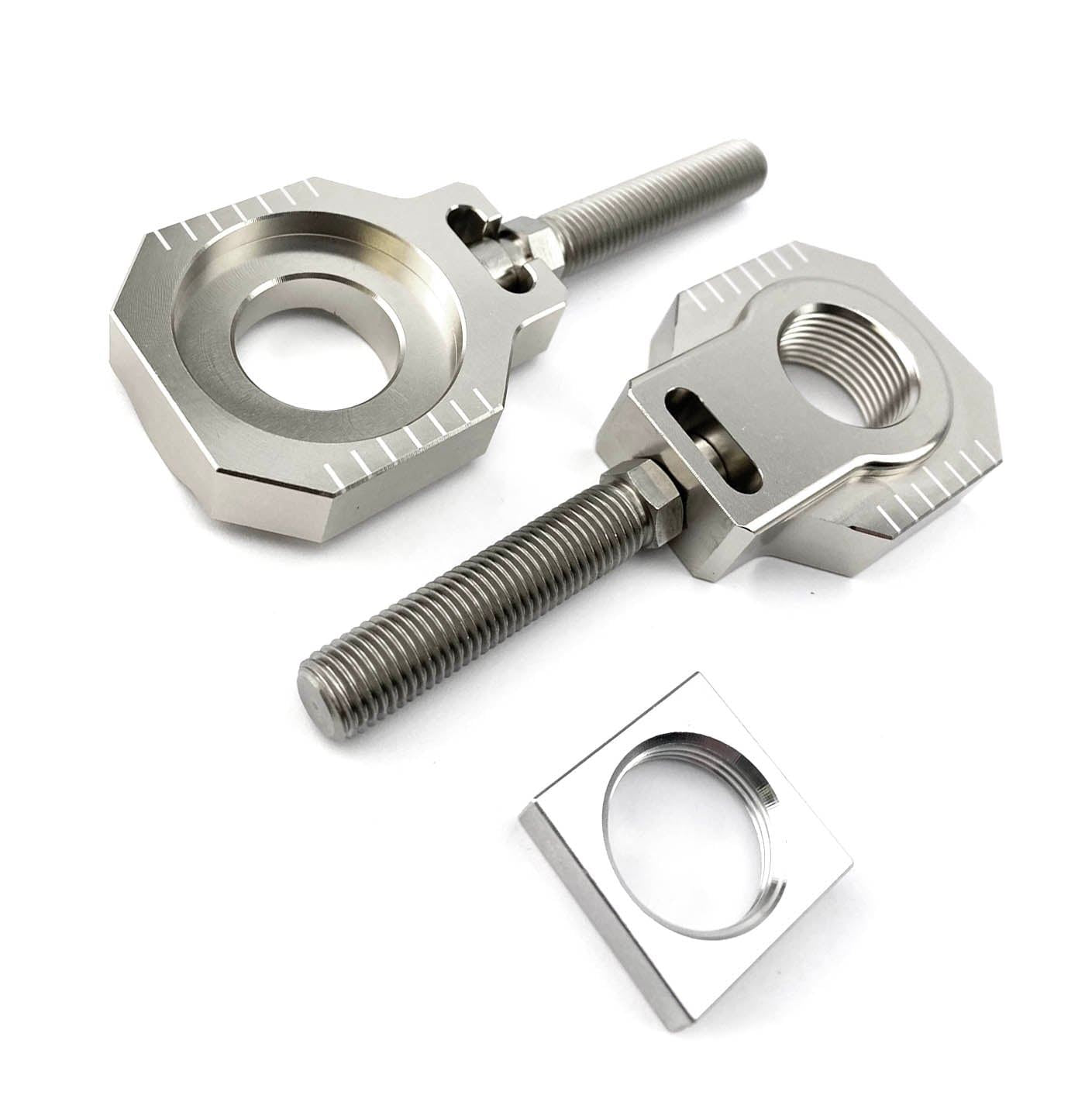 CHAIN ADJUSTER AXLE BLOCK & BOLT KTM EXC 08-19, SX 08-12, TITANIUM