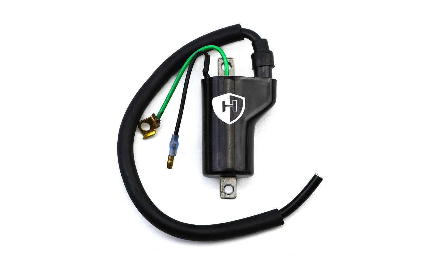 Ignition Coil 12v CDI Single Lead 2 Terminals Bullet & Earth Ring (80mm Centres) (P:0.45Oh, S: 9.65KOh)