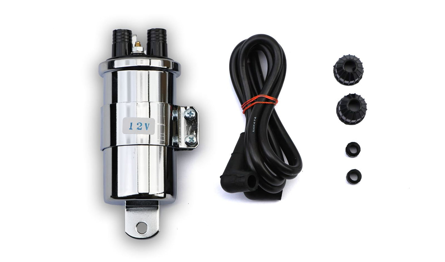 Ignition Coil 12v Points Chrome Twin Lead 2 Poles (P: 3.80Oh, S: 10.75KOh)