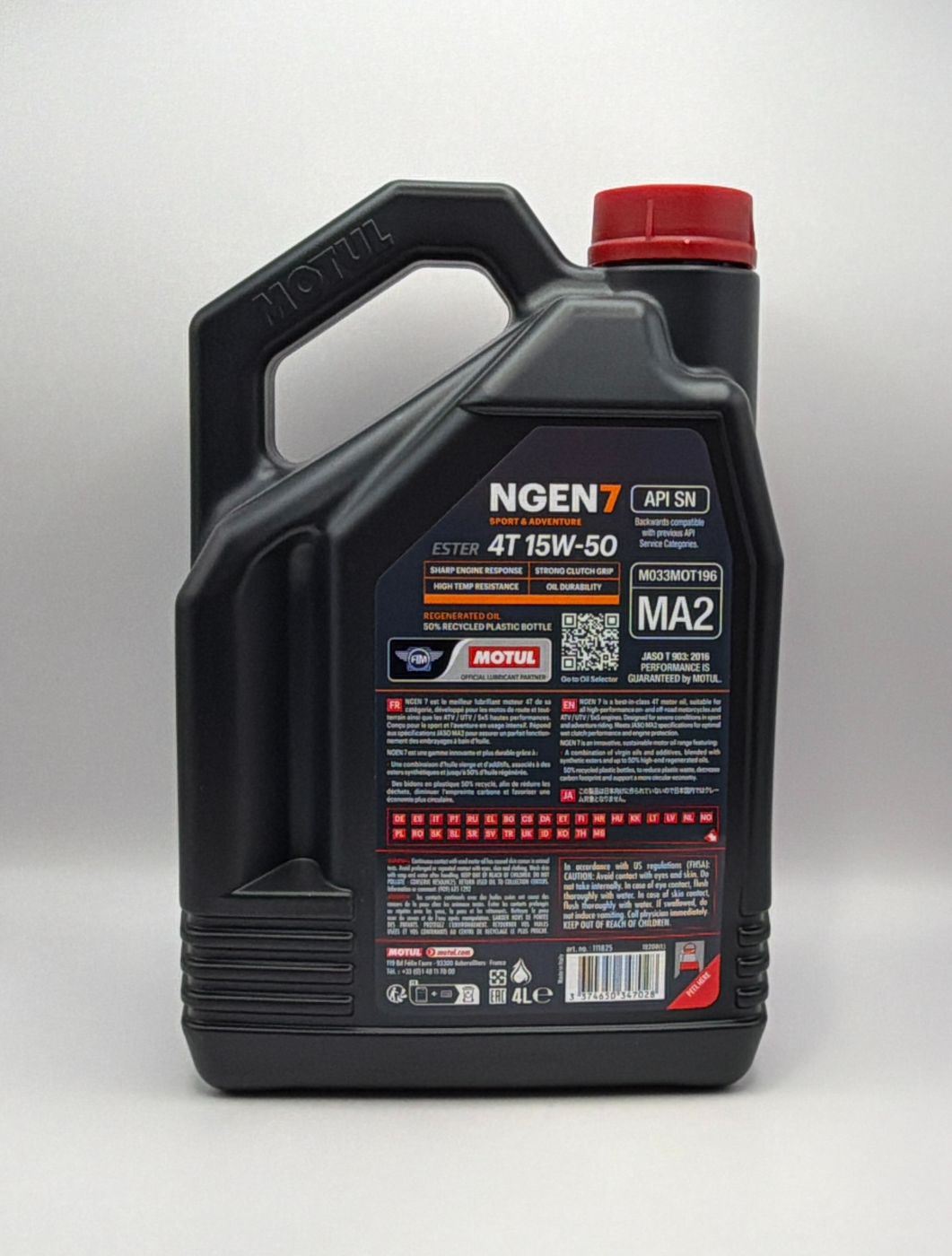 Motul NGEN 7 15w50 4T Next Generation High Performance Sustainable Ester Base Synthetic Blend (Upto 50% High Grade Regenerated Oils) API SP, JASO MA2 (2023)