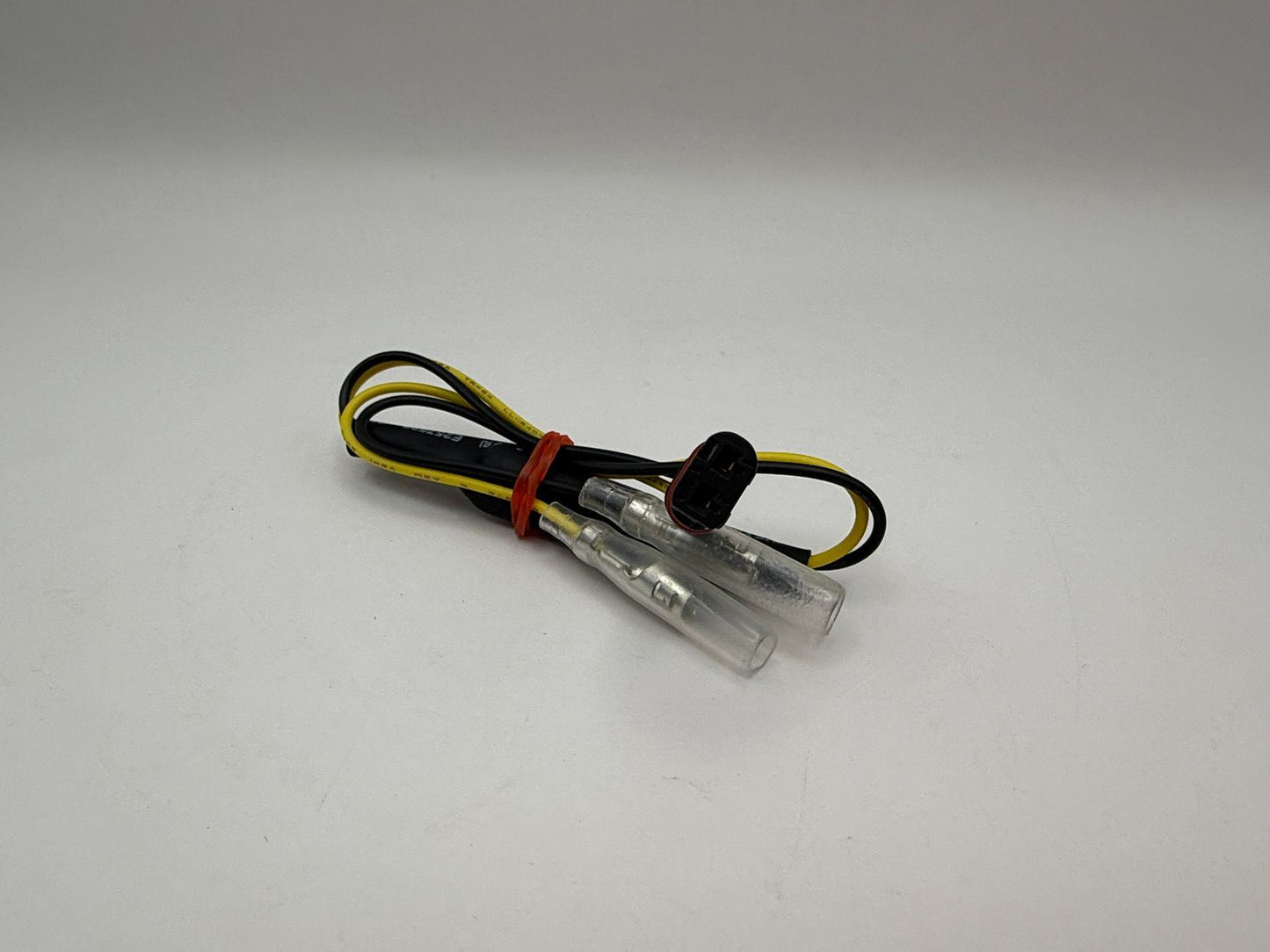 Indicator Connector Wire for Aftermarket Indicators fits BMW Models - Wire Length 28cm, 2 female bullet connectors to 1 rectangle connector with 2 male connectors