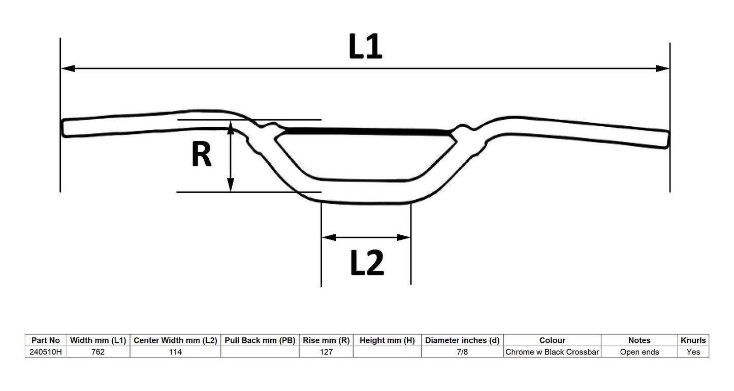 Handlebar 7/8'' Aluminium Silver 5'' Rise With Brace for Pit Bikes 31'' Long