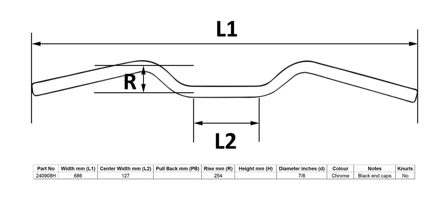 Handlebar 7/8'' T-Bar Universal 10'' Rise With Rake Pull Back In The Middle