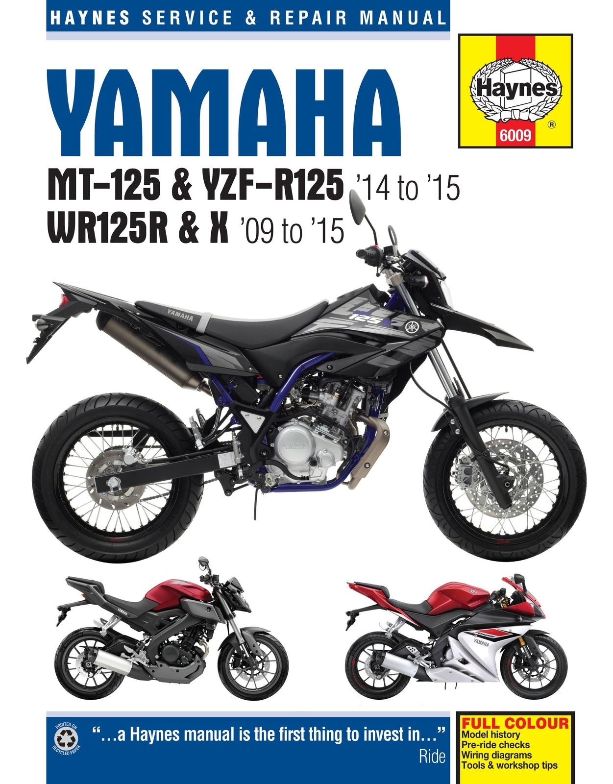 Haynes Manual For Yamaha YZF-R125, MT125 14-15, WR125R/X 2009-2015