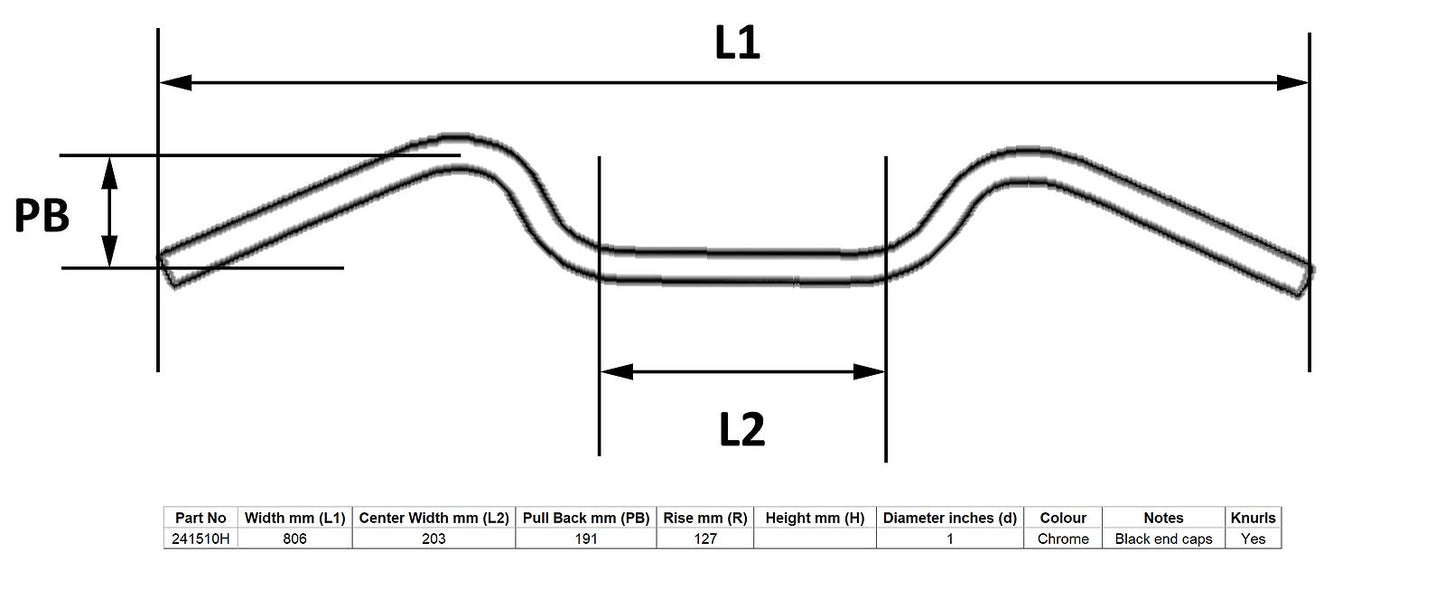 Handlebar 1'' Chrome Glide 4'' Rise With Dimples