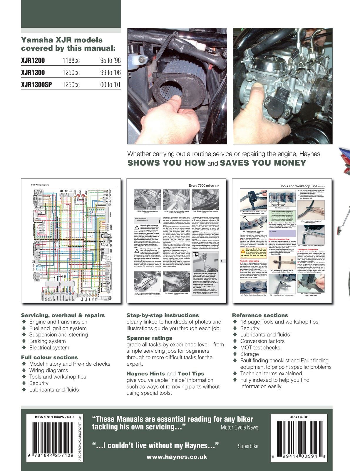 Haynes Manual Yamaha XJR1200 95-98, XJR1300, SP 99-06