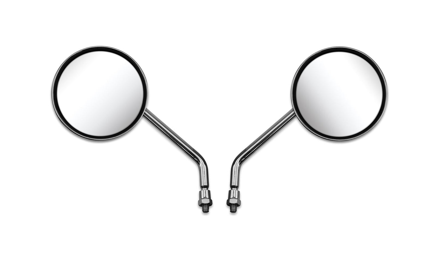 Mirror Left & Right 8mm Chrome Plastic Body Round Early Honda Style (E-Marked)