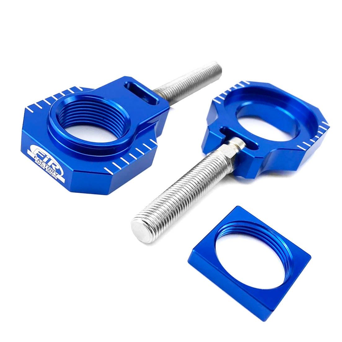 CHAIN ADJUSTER AXLE BLOCK & BOLT KTM SXF 13-21,  ASRAB-19 BLUE
