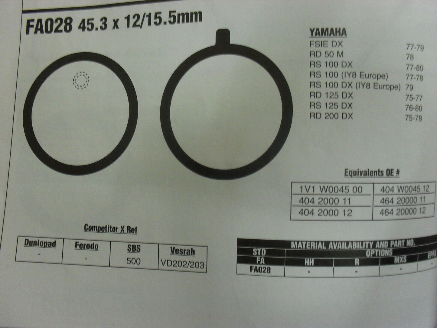 EBC FA 28 Motorcycle Brake Pads Limited Stock!!