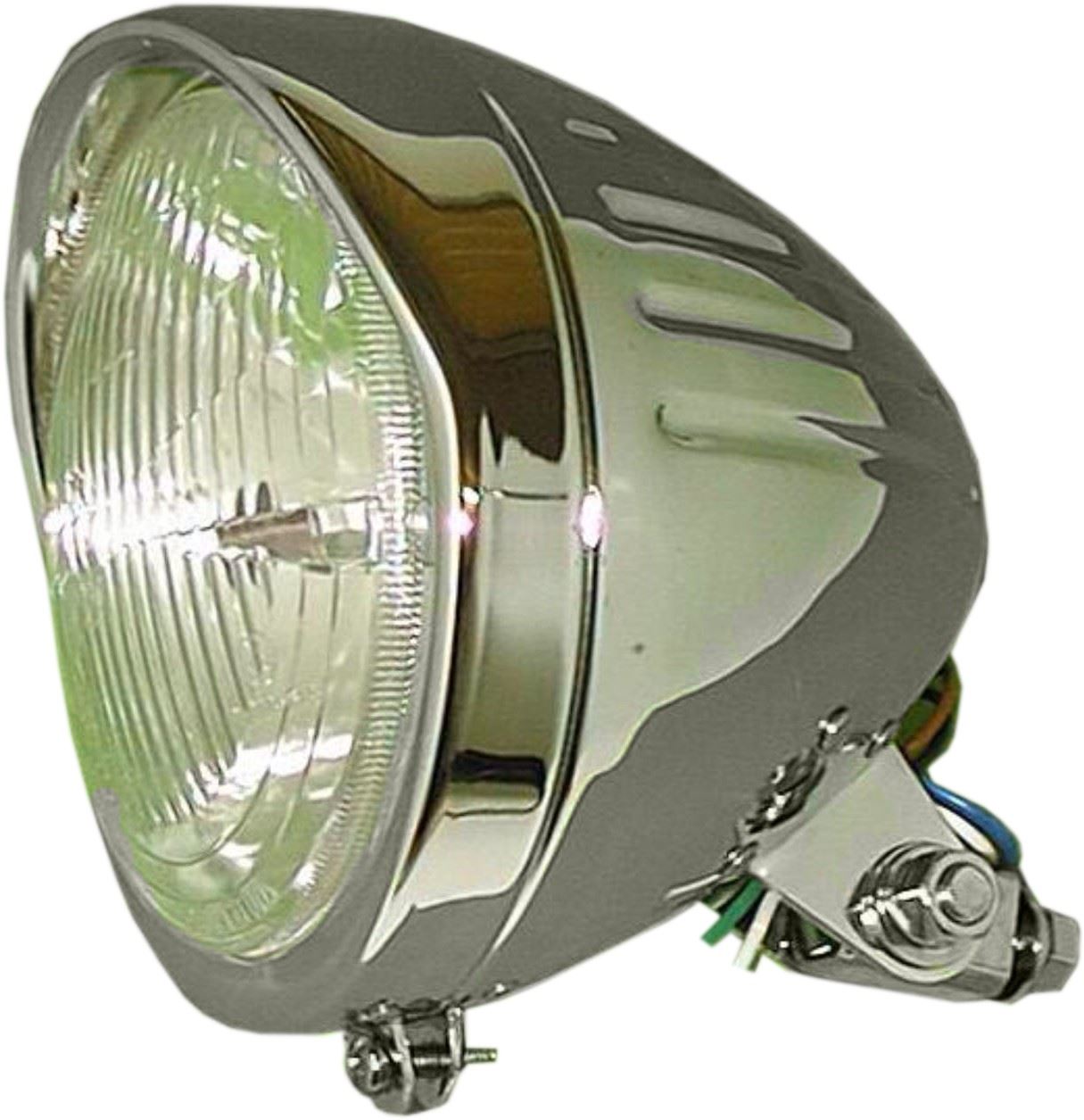 Headlight Round Chrome Bottom Mount Grooved Bates 6.5"