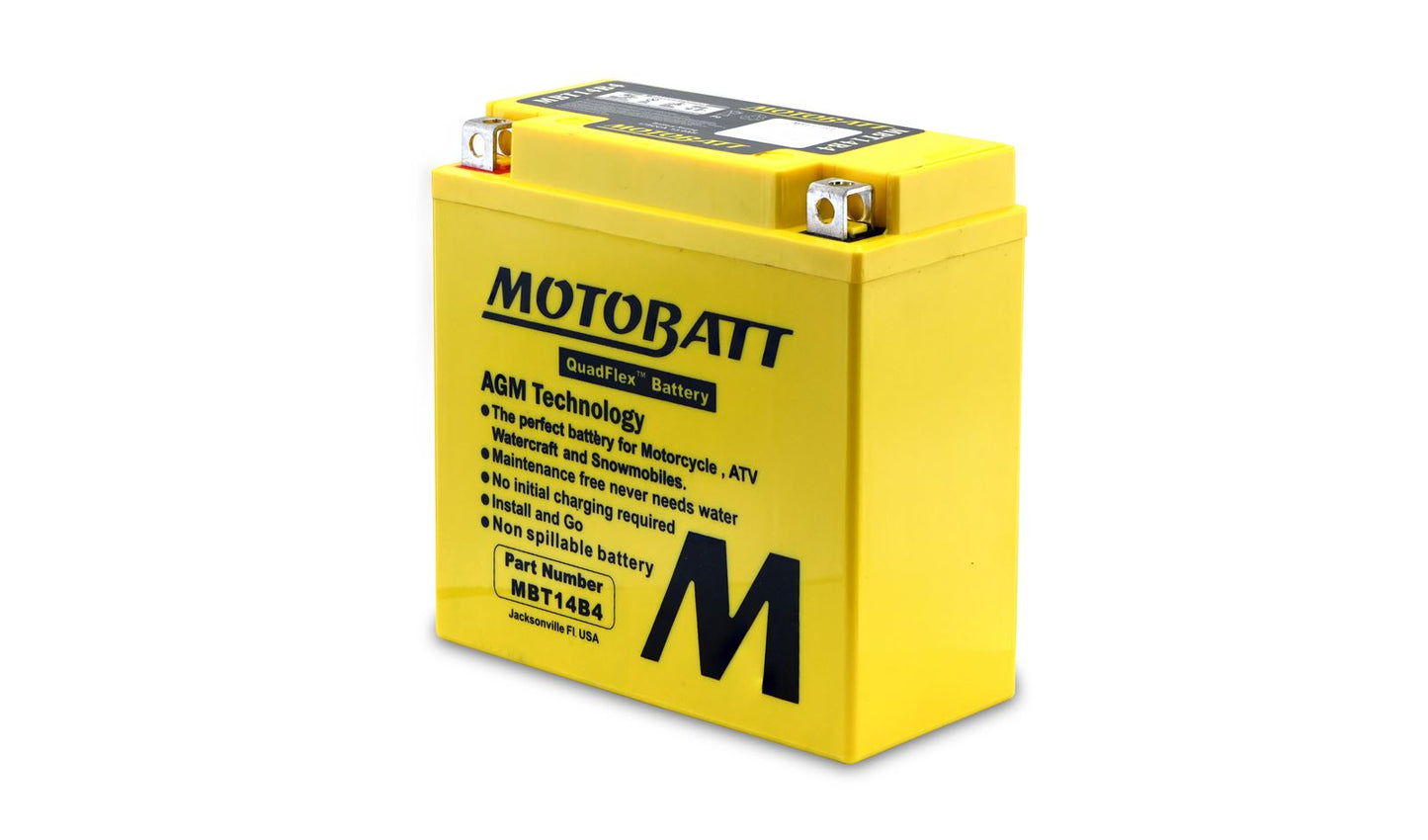 Motobatt Battery MBT14B4 12v 14.8Ah (20Hr) CCA:180A YT14BBS, YT14B4 L:150mm x H:145mm x W:70mm