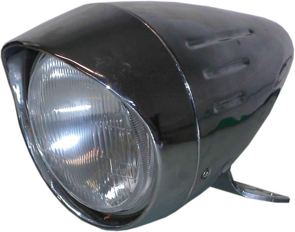 Headlight Round Chrome Bottom Mount Long Grooved Bates 7" (Each)
