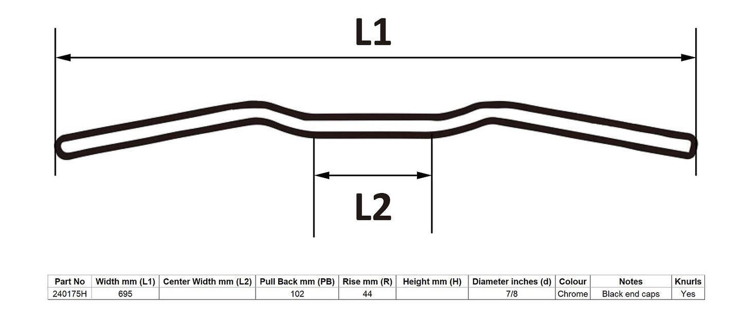 Handlebar 7/8'' Chrome 1.75'' Rise Honda CB400/4 27'' Long