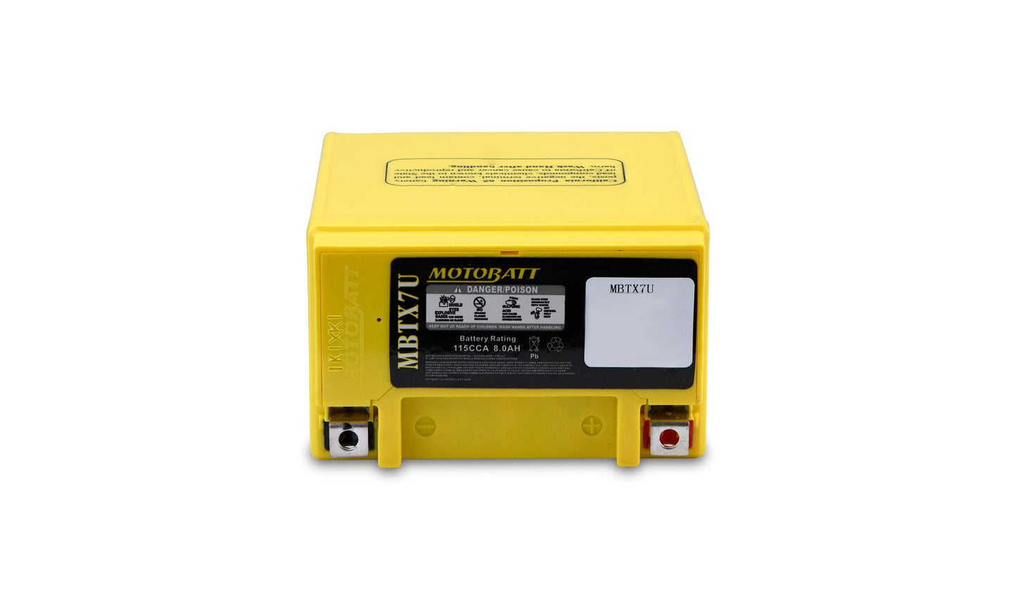 Motobatt Battery MBTX7U 12v 8.5Ah (20Hr) CCA:130A YTX7LBS, YTZ8V L:114mm x H:128mm x W:70mm