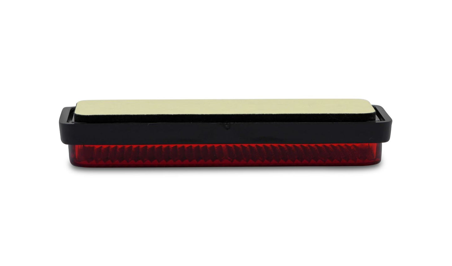 Reflector Red Rectangle Stick-On Black Rim 85mm x 30mm