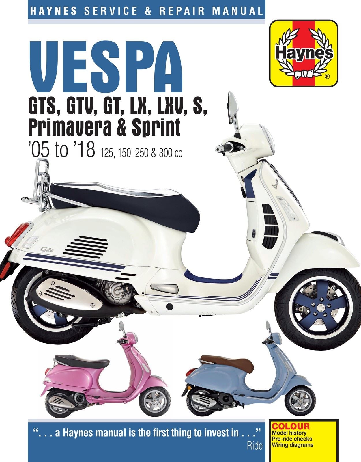 Haynes Manual Vespa GTS,GTV,S,LX125,250 & 300ie(fuel injected)