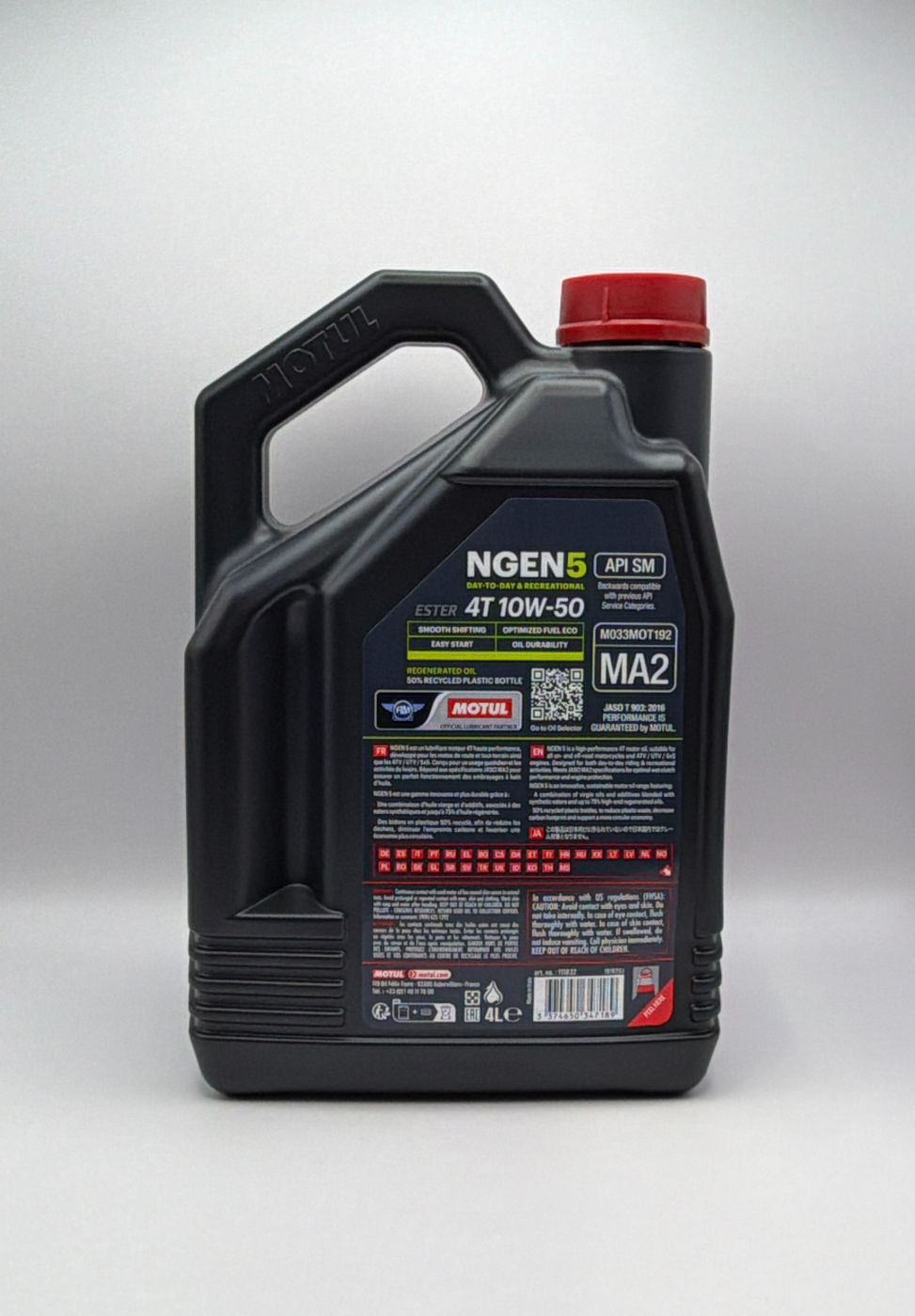 Motul NGEN 5 10w50 4T Next Generation Sustainable Ester Base Synthetic Blend (Upto 75% High Grade Regenerated Oils) API SP, JASO MA2 (2023)