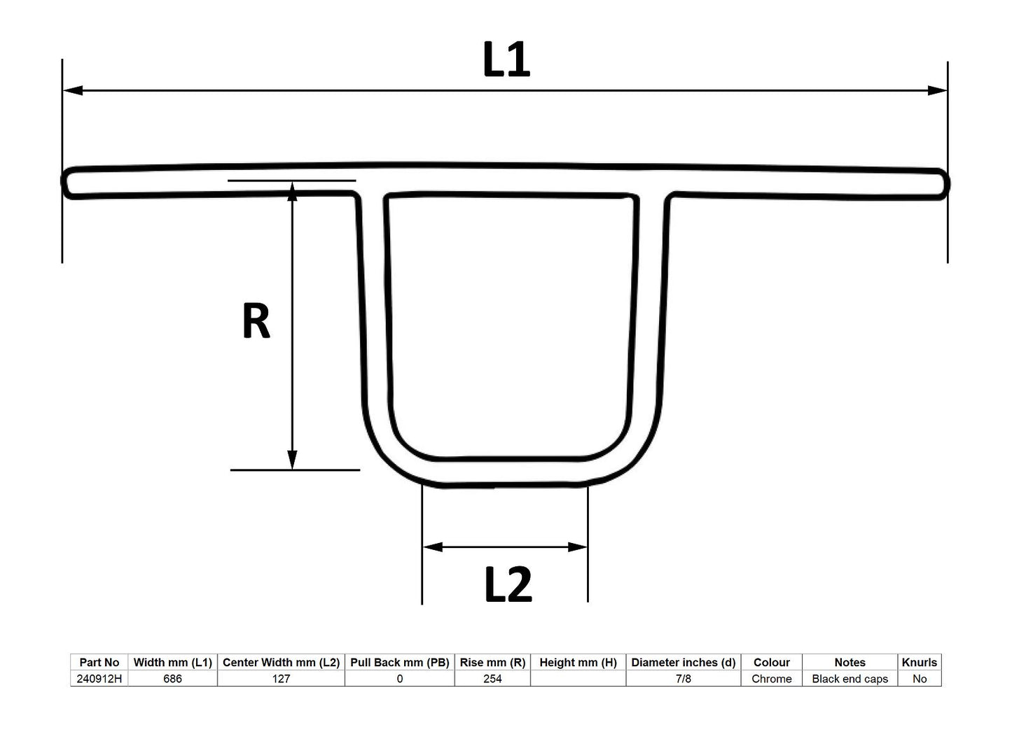Handlebar 7/8'' T-Bar Universal 10'' Rise